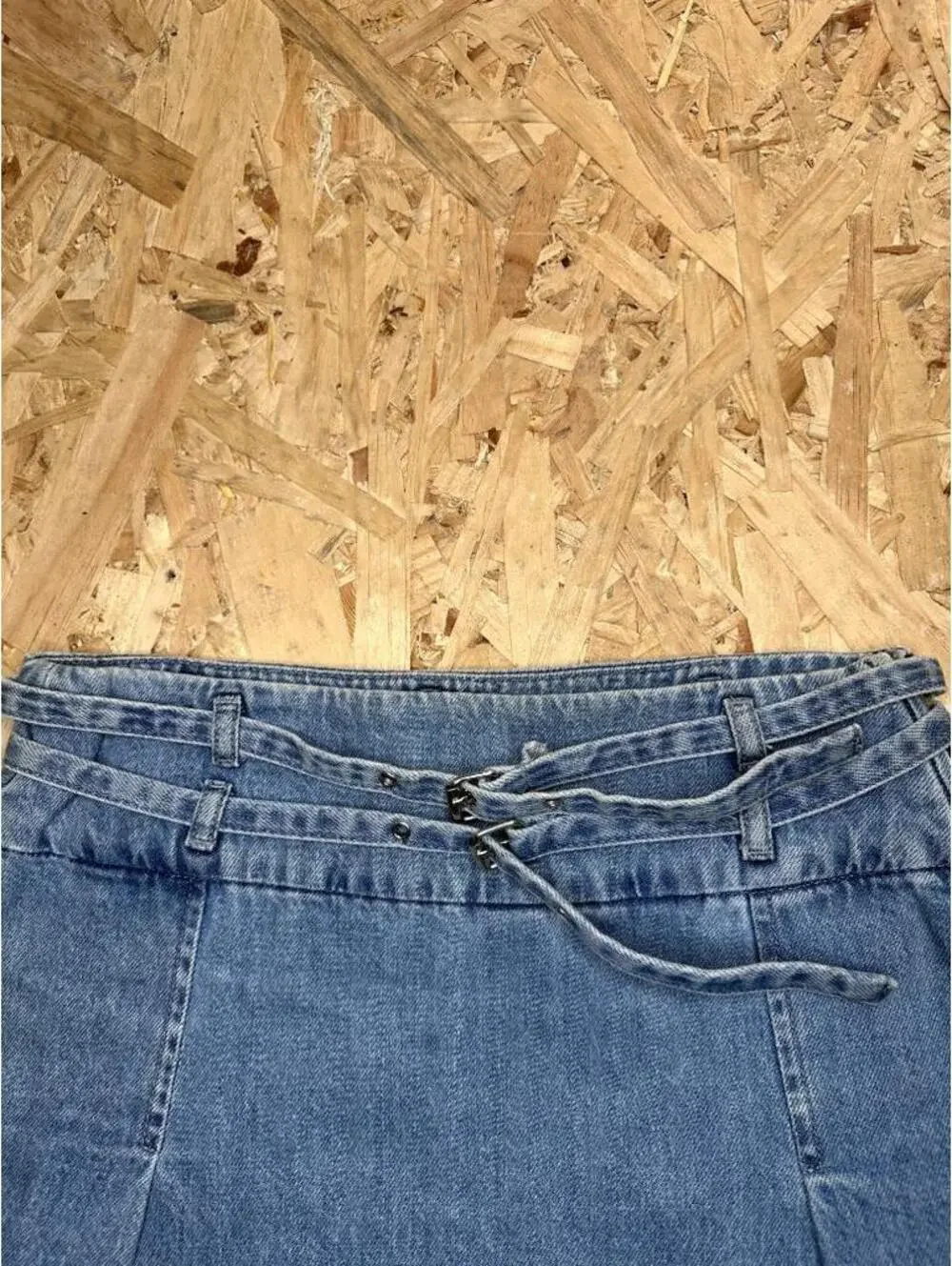 Zara Denim Pleated Mini Skirt Womens Size Small Blue Jean Belted Side Zip